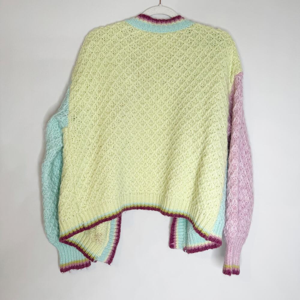 VRG GRL City of Money Pastel Chunky Knit Cardigan Wool Blend Small Oversized - Picture 8 of 9
